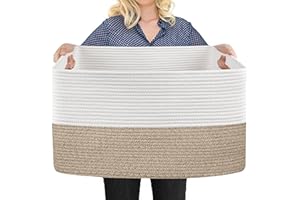 MEGASKET Extra Large Blanket Basket, 22" x 17" x 12" Rectangle Blanket Storage for Living Room, Soft Kids Dog Toy Basket Bin, Cotton Rope Baskets for Storage, Woven Throw Pillow Organizer Holder