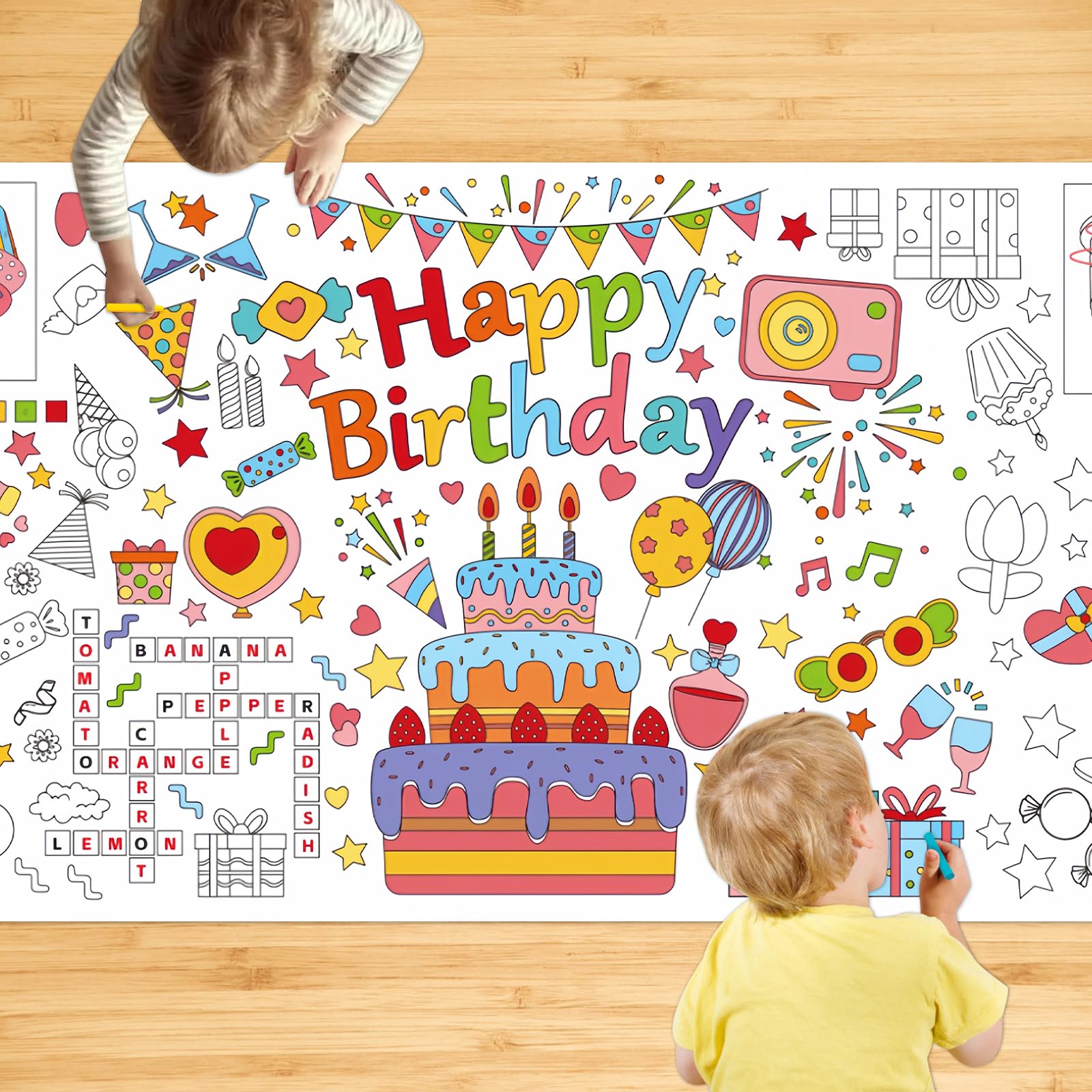 Photo 1 of **4 pack **SICOHOME Happy Birthday Coloring Tablecloth for Kids - 73x31 inch Giant Coloring Poster Art Craft for School Classroom Birthday Activities Party Supplies
