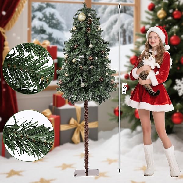 SIMGOING 6FT TALL CAT PROOF CHRISTMAS TREE GREEN PENCIL ARTIFICIAL CHRISTMAS TREE WITH BURR STRIPS CAT PROOF HOLIDAY DECORATION FOR HOME SHOPS PARTY INDOOR FIREPLACE