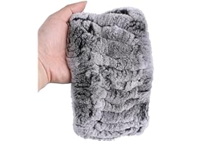 BOONJOVIA Rex Rabbit Fur Knitted Headband - Winter Fashion Ear Warmers Neck Warmer Snood Scarf (Black Frost, One Size)