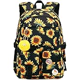 Hidds Laptop Backpacks 16 Inch School Bag College Backpack Anti Theft Travel Casual Daypack Bags Cute Bookbags Large Colorfull Carry on Back Pack for Teens Girls Women Students (Sun Flower Black)