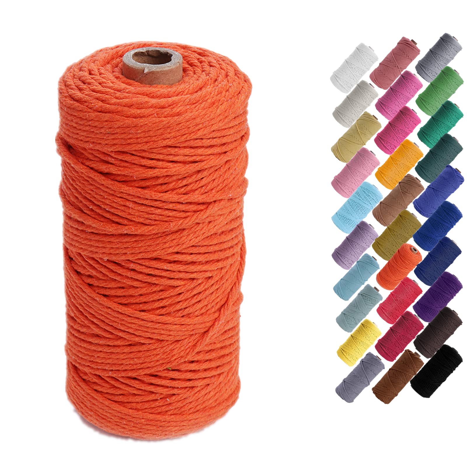 Binwat Macrame Cord Natual Macrame Cotton Cord DIY Craft Cord Spool Twine Rustic String Cotton Rope for Wall Hanging,Plant Hangers,Crafts,Knitting,Decorative Projects 3mm x100m (Orange)
