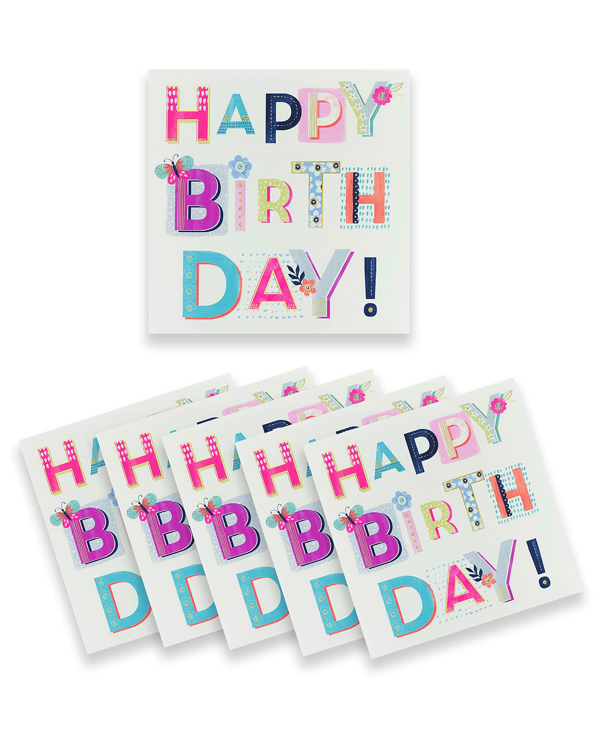 UK Greetings Multipack of 6 Birthday Cards for Her/Friend - Bold Letter Design