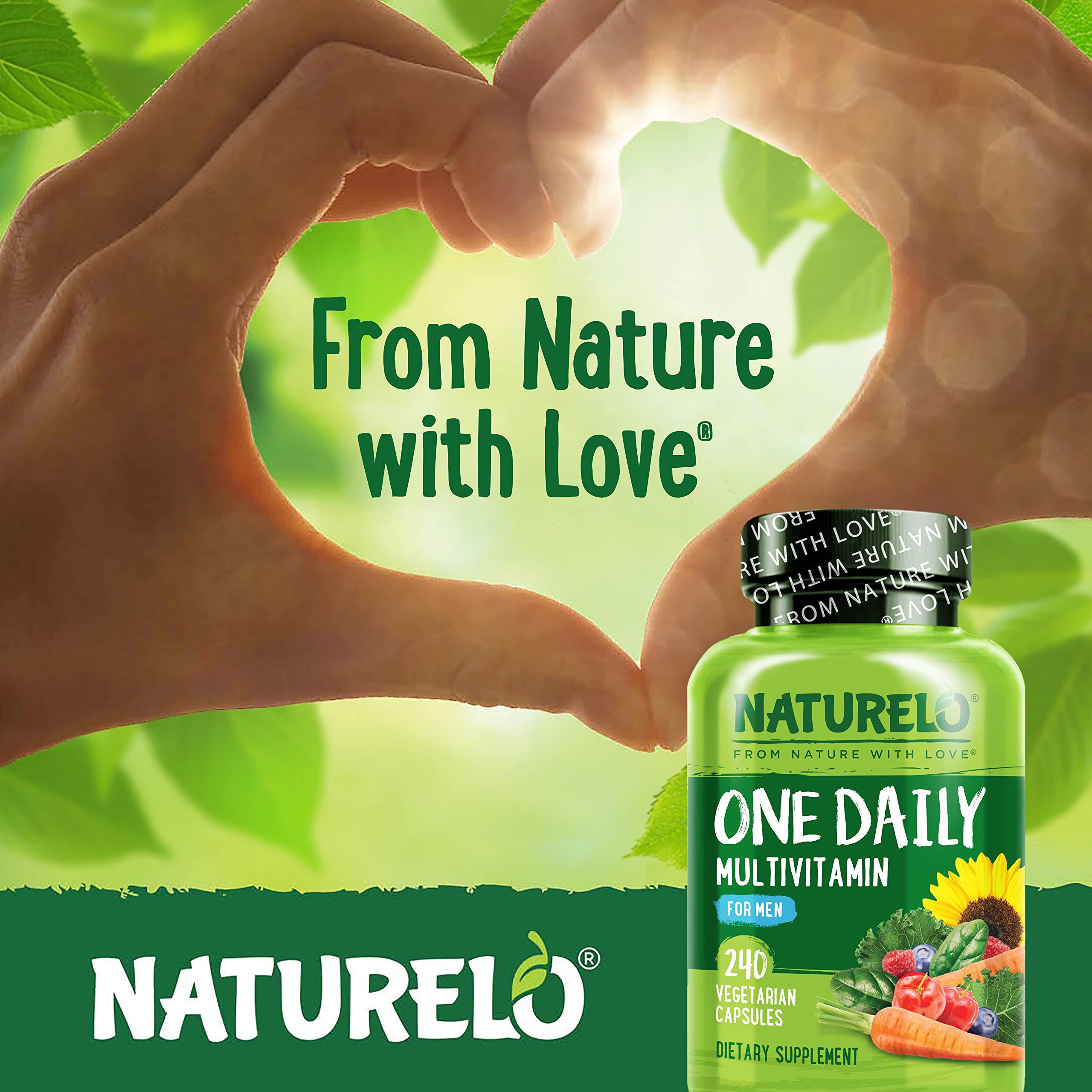 NATURELO Mens Multivitamins - One Daily Multivitamin for Men with Vitamins, Minerals & Organic Whole Foods, Boost Energy & Health, Non-GMO, 240 Vegetarian Capsules