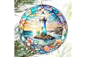 DODOSKY Colorful Ceramic Lighthouse Christmas Ornament for Tree, Holiday Decorations, Christmas Decor, Lighthouse Lovers Gifts, Ornament Gift Ideas