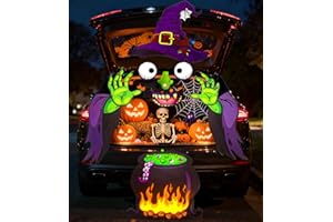 KITRDOOR Halloween Witch Trunk or Treat Car Decoration Kit Large Witch Sticker with Huge Witch Hat, Eyes, Nose, Mouth, Hands, Jar, Balloons for SUV, Door, Car Archway Garage Outdoor Party Halloween Decorations