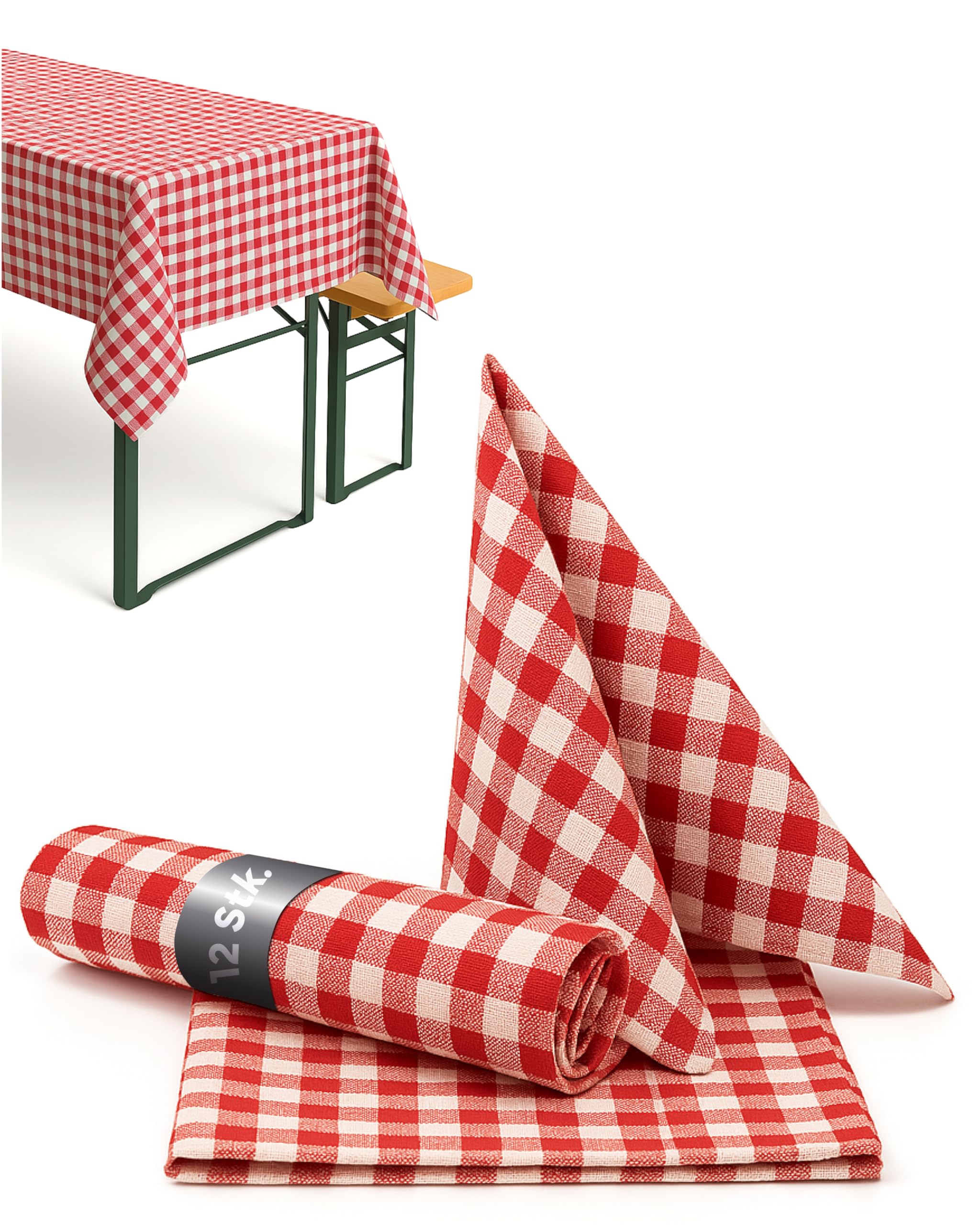 texpot TextilDepot24 Country House Tablecloth, Chequered, 100% Cotton, 30 x 30 cm, Red/White Chequered, Pack of 12 — image 1