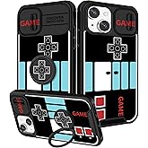 Funermei (2in1 for iPhone 15 Case for Boys Cute Men Phone Cover Cool Fun Funny Cartoon Game Kids Girls Black Unique Design with Camera Cover and Ring Stand Funda for Apple iPhone 15 Cases