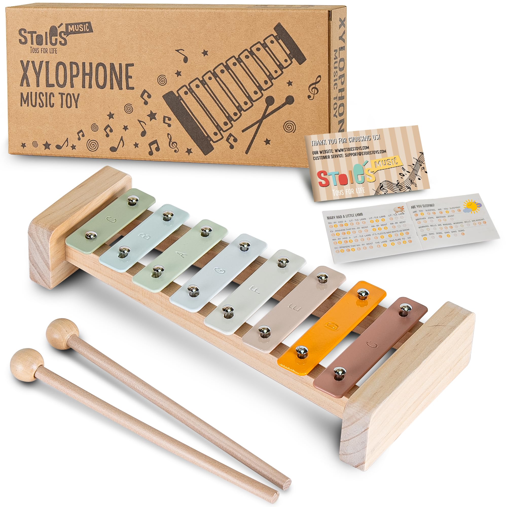 Stoie's Colour of joy Xylophone for Kids and Toddlers 3-5, Tuned C-Key Wooden 8 Notes Xylophone with Mallets and Music Song book, Montessori Toy