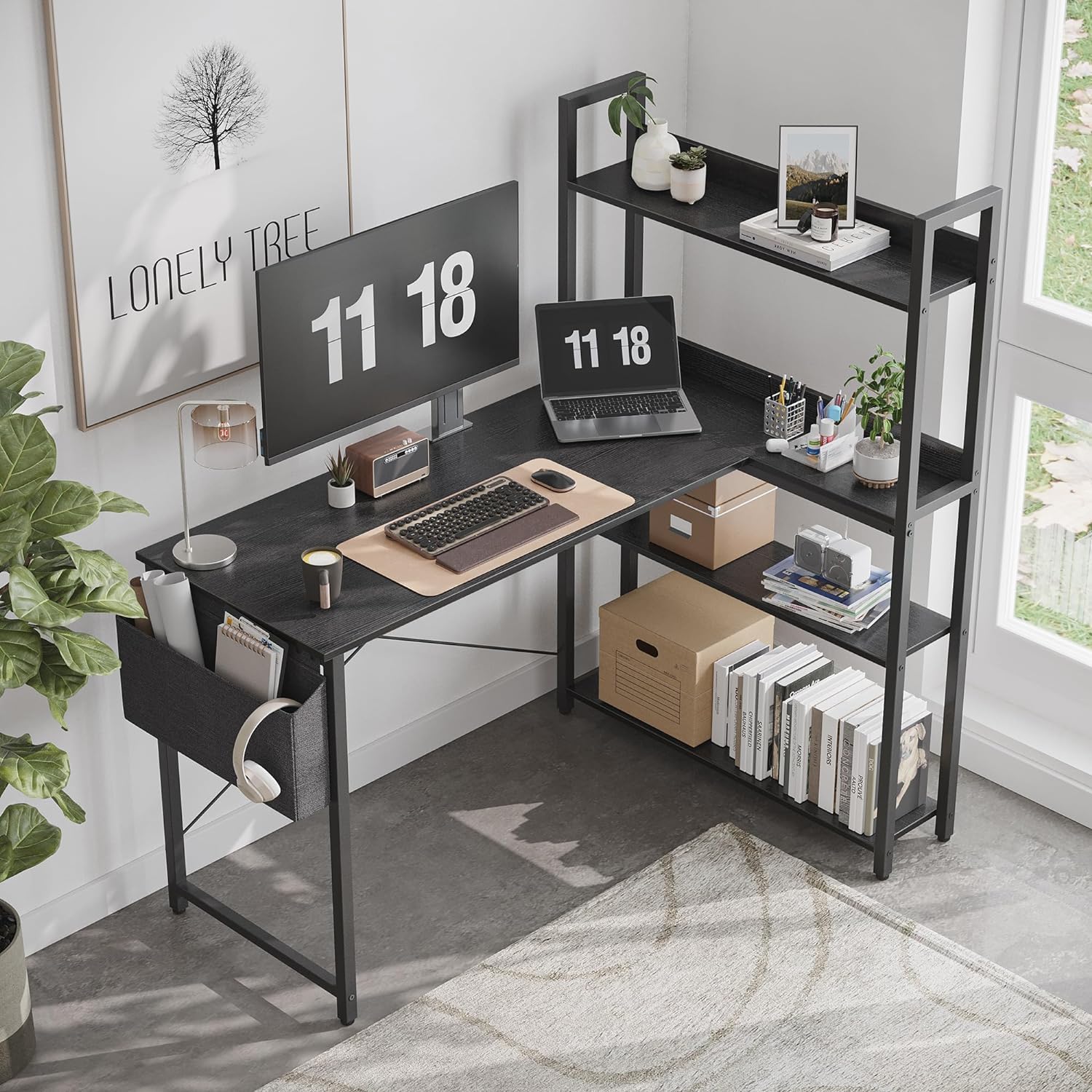 Mua 47 Inch Computer Desk with Bookshelf, Corner Desk with Storage, L ...
