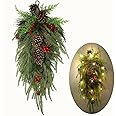2024 Upgraded 27.6" Prelit Christmas Teardrop Pine Swags with Lights - Greenery Stairway Swag & Wreaths for Indoor/Outdoor Home Decor