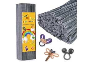 Iuuidu Pipe Cleaners Chenille Stem, 300PCS Pipe Cleaners Craft Supplies, Fuzzy Sticks Pipe Cleaner Brush for DIY Art Creative Craft Decorations (Grey)