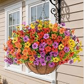 Amazon.com: Artificial Hanging Flowers Basket for Outdoor, UV Resistant ...