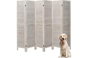 ECOMEX 6 Panel Room Divider 5.6Ft Wood Room Dividers and Folding Privacy Screens Partition Wall Dividers Room Separator for Bedroom Office Restaurant, White