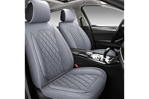 LINGVIDO Breathable Leather Grey Car Seat Covers, Rhombus Faux Leather Vehicle semi-Custom Cushion for Cars & SUV Truck Universal Fit Set (Full Set, Gray)