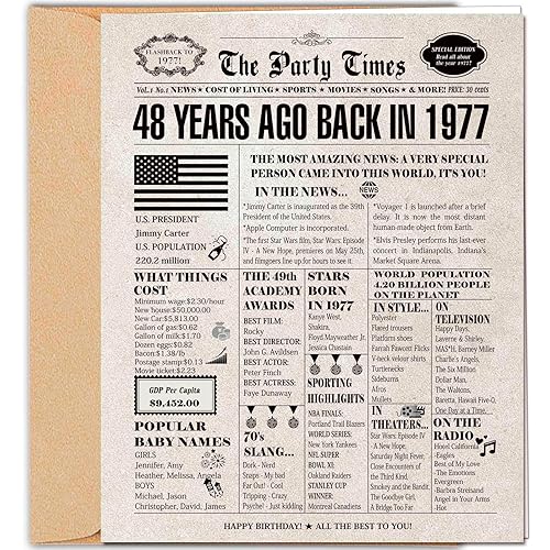DUGUTUL Vintage 48th Birthday Card, 48 Birthday Decoration, Happy 48th, Nostalgic Birthday Card for 48 Years Old Men Women, Retro 48th Birthday Party Decoration, Envelope Included