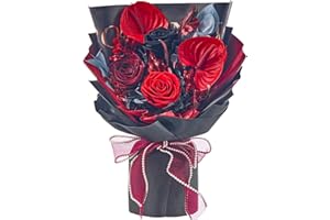 Flomoon Forever Flower Bouquet 2-Piece Preserved Roses 2-Piece Anthurium Gift Box for Wife Mother Valentines Day Mothers Day Anniversary Birthday (2Anthurium-2Roses-Blackpaper)