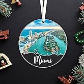 Lerime66 Miami City Travel Souvenirs Christmas Ornament Acrylic, New City Gift, New Home Gifts, Move to Miami City in Florida Gifts, Ornament Gifts for Friends, Miami City Lovers