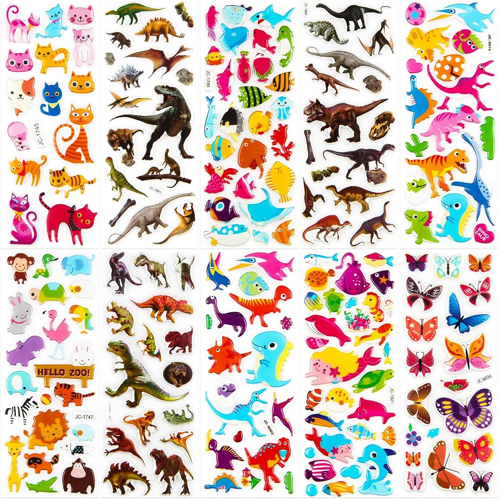 Meafeng Animal Puffy Stickers Kids 52 Sheets 1100+ 3D Multicolor
