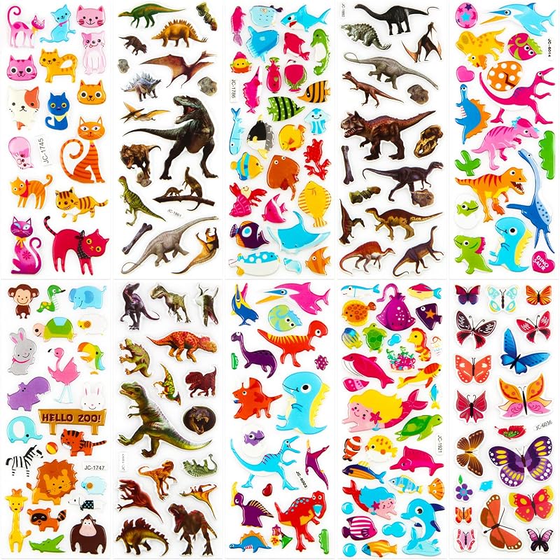 Meafeng Animal Puffy Stickers Kids 52 Sheets 1100+ 3D Multicolor