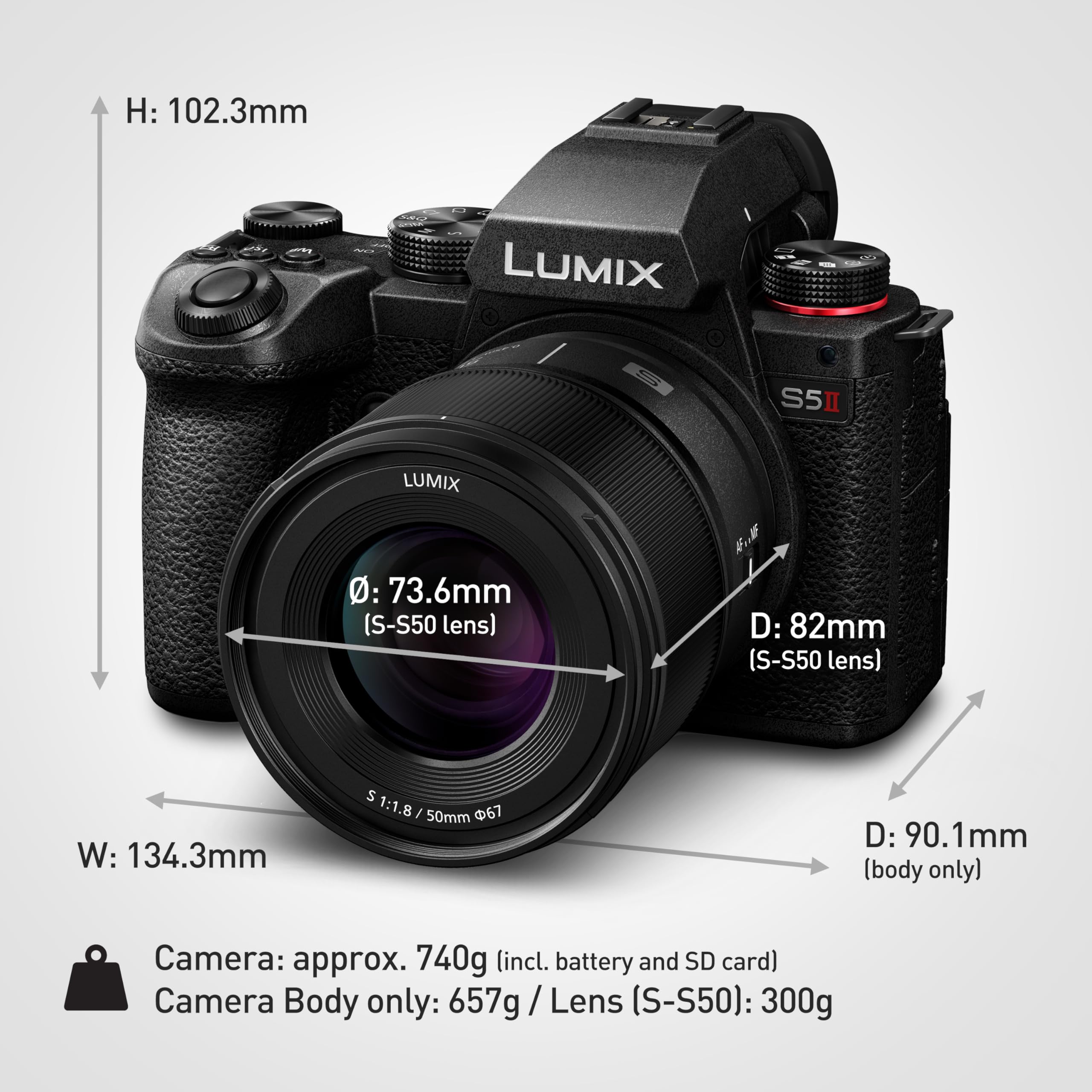 Panasonic LUMIX S5II Full Frame Mirrorless Camera Kit with New Phase Hybrid AF, Active I.S, Unlimited 4:2:2 10-bit Recording, 4K 60p and 6K 30p with LUMIX 50mm F1.8 L-Mount Lens - DC-S5M2CE 2