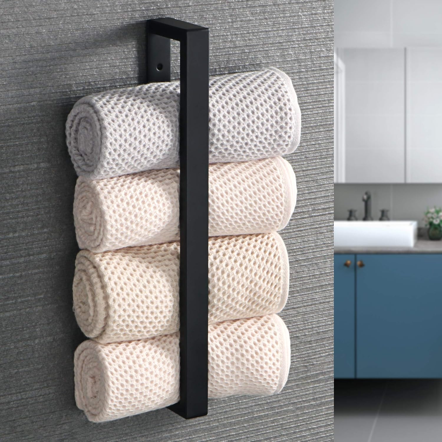 Sayayo Bathroom Towel Holder Hand Towel Ring Black Self Adhesive & Screw Towel Rail SUS304 Stainless Steel 12-inch Wall Mounted No Drilling - Image 4