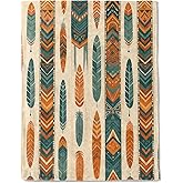 ainori Native American Feathers Flannel Blanket - Lightweight Soft Cozy Unique Gifts Blankets for Western Lovers,Kids,Adult,Women,Rustic Southwestern Boho Throw,Home Room Modern Decor 50x60in