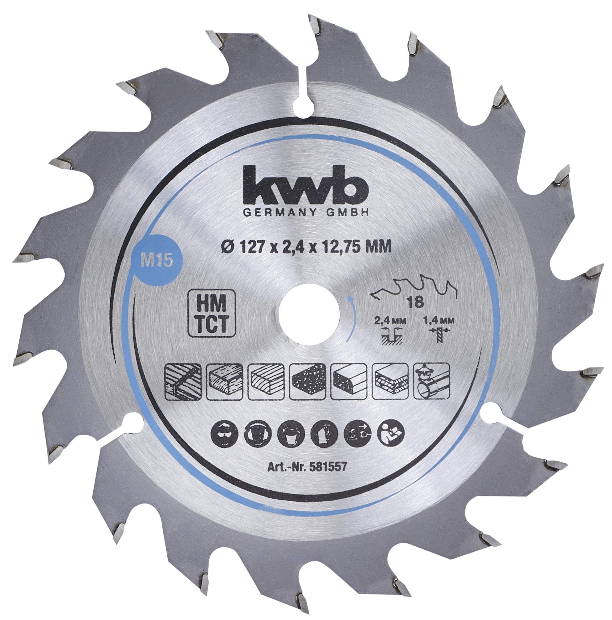 kwb Circular Saw Blade 127 x 12.75 mm, Fast Cutting, Suitable for Softwood, Hardwood, Plywood, and Chipboard