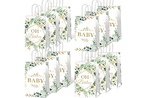 ZOIIWA 12pcs Oh Baby Party Favors Bags Sage Green Candy Treat Bags Eucalyptus Leaf (4.7×3.1×7.9 inches) Gold Foil Greenery Goodie Bag for Sage Boho Woodland Neutral Baby Shower Party Decorations Supplies