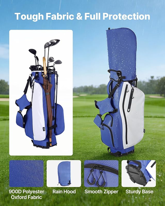 Sac de Golf pour Chariot Voiturette, Sac de Clubs de Golf Trépied 7 Compartiments Supérieurs, pour Golfette Golfeurs, avec Séparateur sur Toute la Longueur, Double Bandoulière et Housse de Pluie