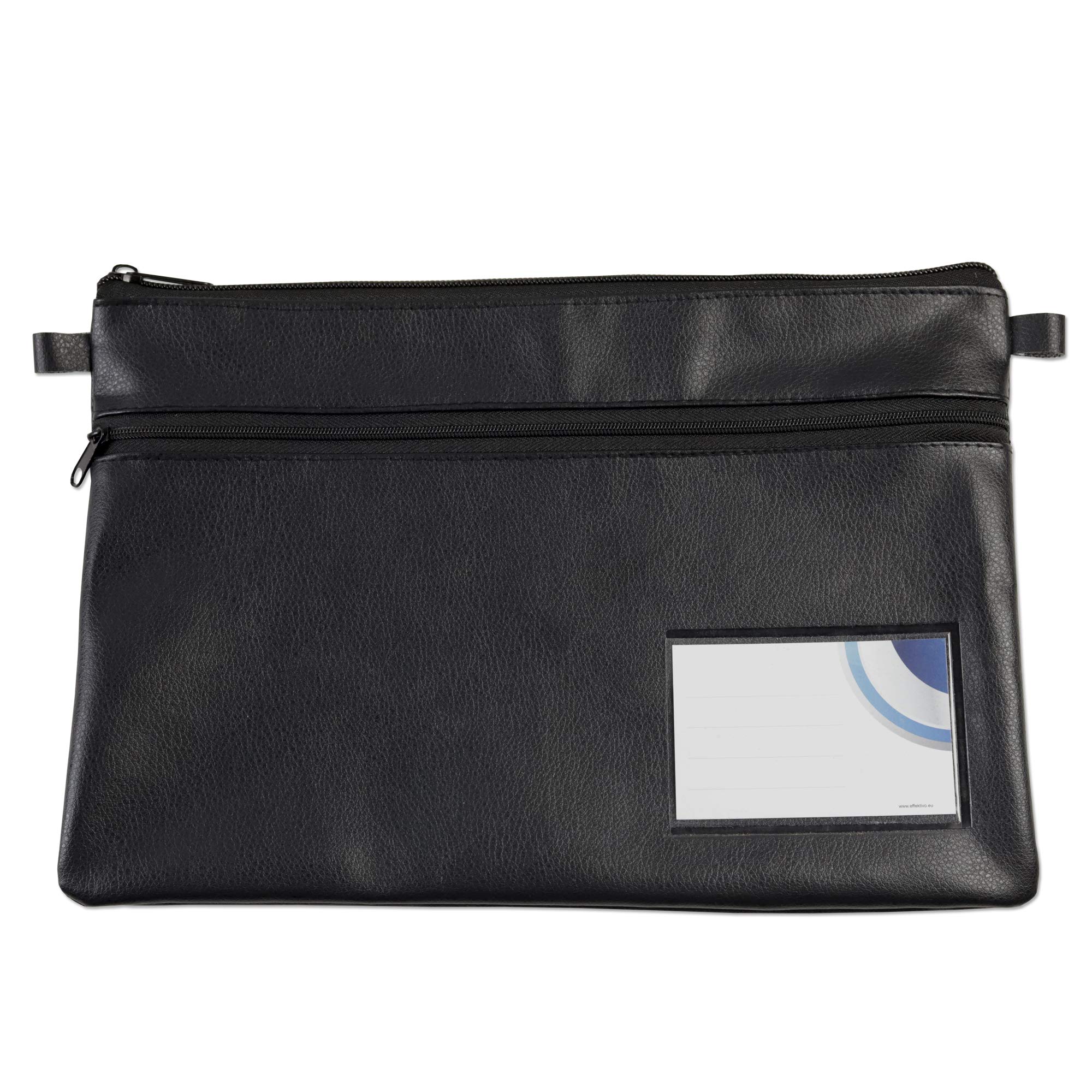 Bank Bag Wallet A5 Black with 2 Zipped Compartments Viewing Window for Business Cards