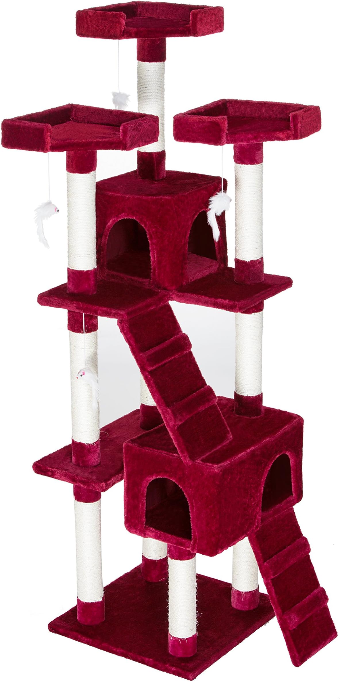 Mr Cute Cat Tower Play Stairs Scratcher Post House Condo Cat Tree Furniture with Kitty IQ-toy RED 67-inch