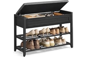 SONGMICS Bamboo Shoe Rack Bench with Storage, 2 Tier Shoe Shelves, for Entryway, Living Room, Bedroom, 31.5 Inches Wide, Ink Black ULSB056B01