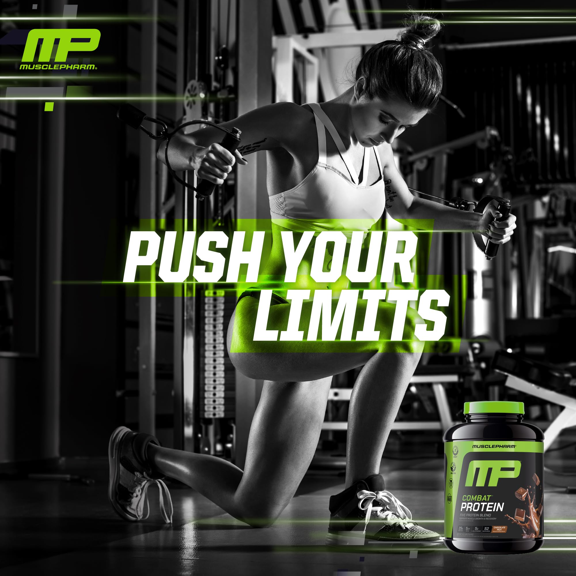 MusclePharm Combat Protein Powder, Chocolate Milk Flavor, Fuels Muscles for Productive Workouts, 5 Protein Sources Including Whey Protein Isolate & Egg Albumin, Gluten Free, 4.2 lb, 52 Servings