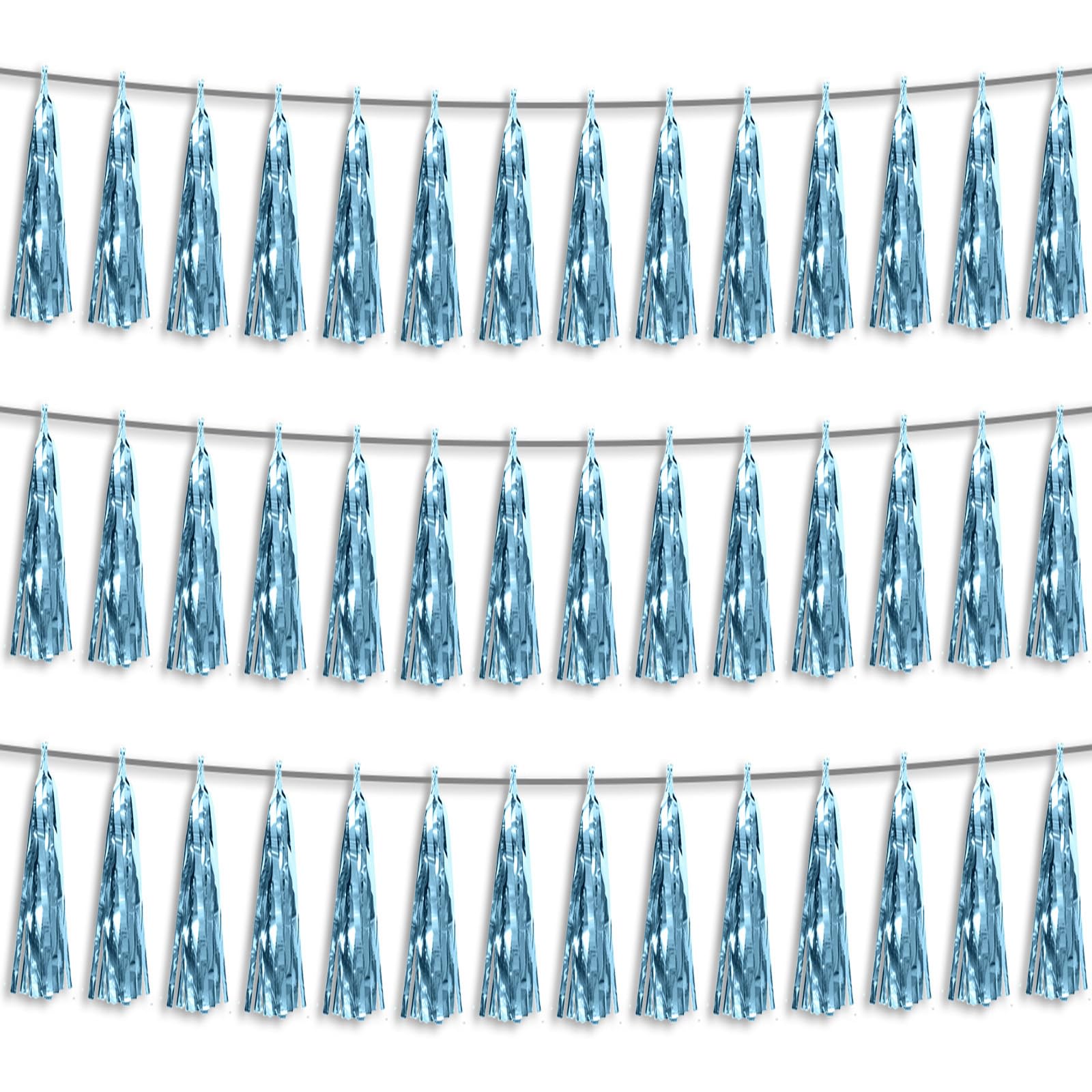 Photo 1 of 3P Light Blue Foil Fringe Metallic Tassel Streamers Banner Tassel Garland for Parade Floats, Bachelorette, Wedding, Birthday, Halloween, Christmas, Bridal/Baby Shower Party Decorations