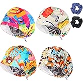 JoyRing 4Pcs Scrub Caps for Women Nurse Surgical Hats Adjustable Satin-Lined Working Cap with Sweatband and Buttons