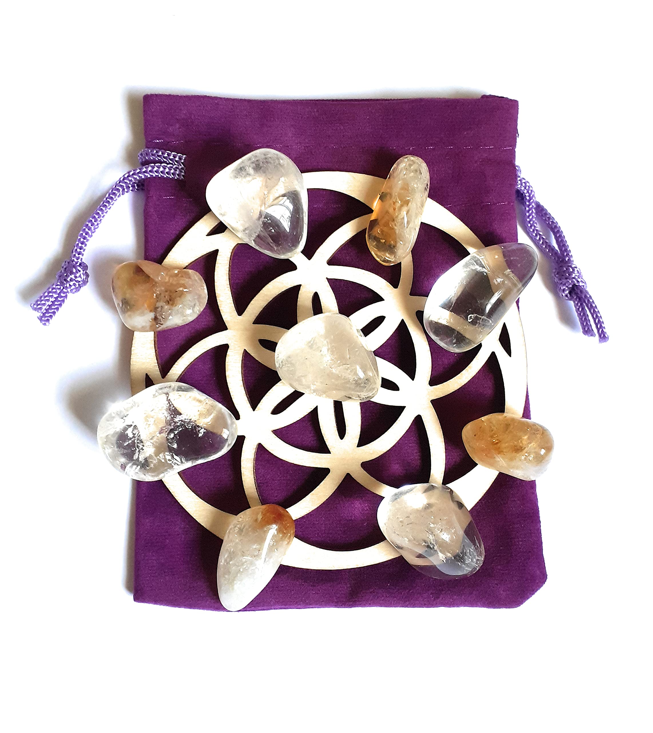 Positive Energy Crystal Grid Seed of Life Mini Set - Citrine, Clear Quartz Crystals tumblestones Reiki Charged