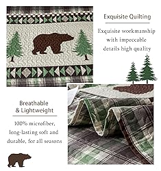 Lodge Quilts Set King Size, 3Pcs Rustic Cabin Brown