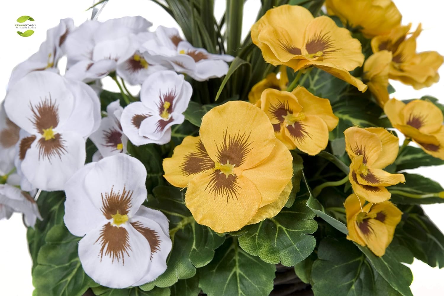 2 x Artificial Hanging Baskets with Yellow & White Flowers and Decorative Grasses (Set of 2