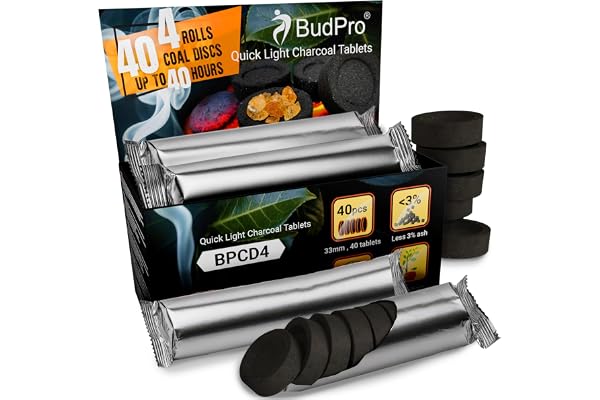 BudPro Quick Light Charcoal Tablets 33mm – Fast Lighting Charcoal Discs for Incense, Resin, Frankincense & Bakhoor