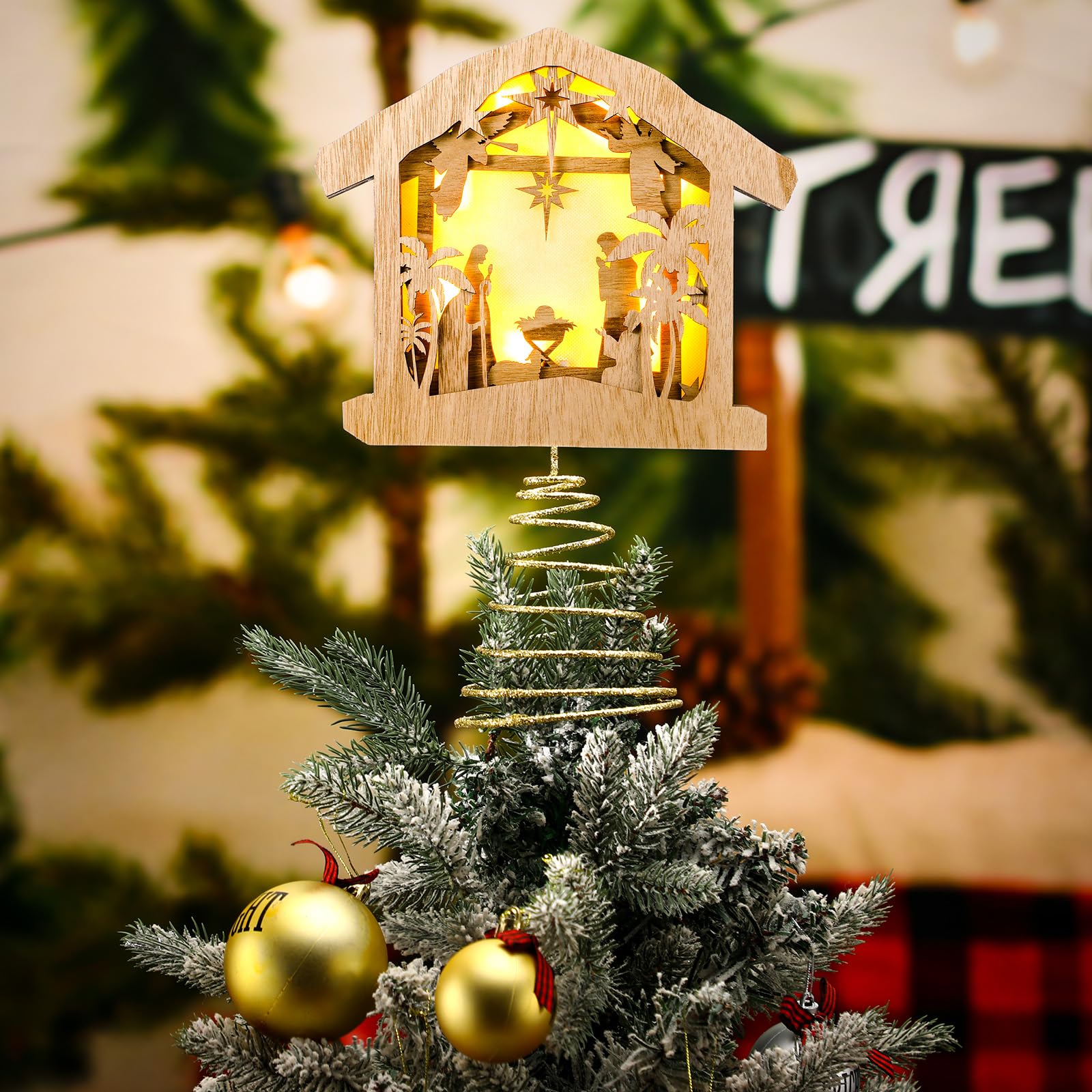 Photo 1 of Vercraft Christmas Tree Topper Treetop Nativity Scene Tree Topper Christian Religious Rustic Lighted Tree Toppers Christmas Decorations with LED for Holiday Ornaments Decor (Vintage Color)