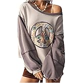 Milumia Women's Vintage Graphic Off Shoulder Sweatshirt Long Sleeve Oversized Pullover Tops