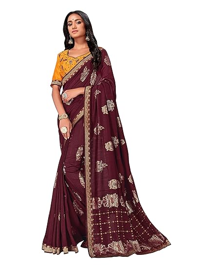 Womens Ikat Georgette Saree With Unstitched (ST692_Maroon)