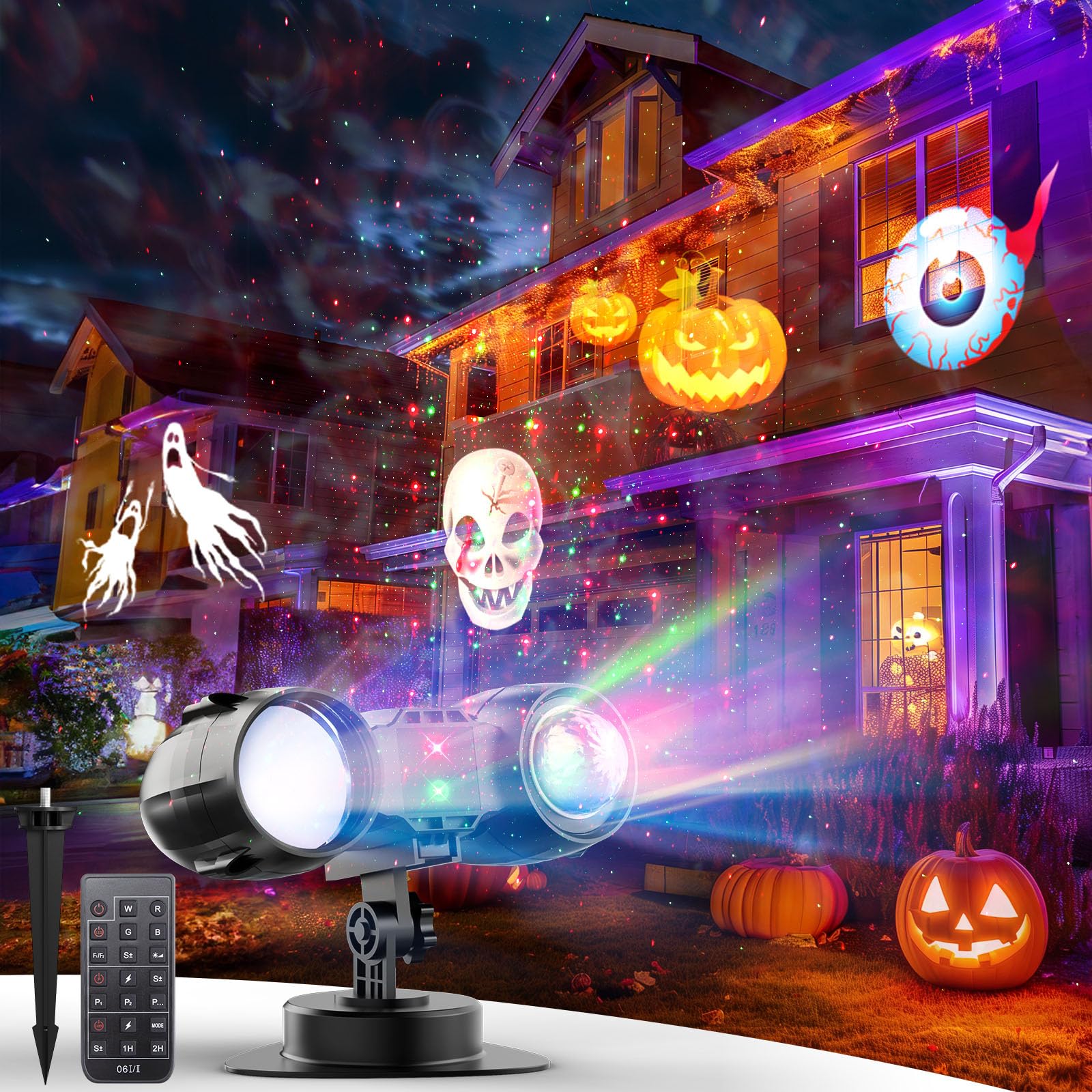 Photo 1 of Minetom 3 in 1 Halloween Christmas Projector Lights Outdoor 21 HD Effects (3D Ocean Wave + Patterns+Red Green) Waterproof with Timer Halloween Landscape Lights for Indoor Holiday
