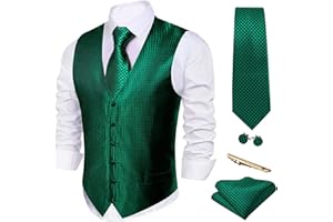 Barry.Wang Men's Suit Vest Formal/Leisure Paisley Jacquard Silk Tie Pocket Square Waistcoat Set Wedding 5PCS
