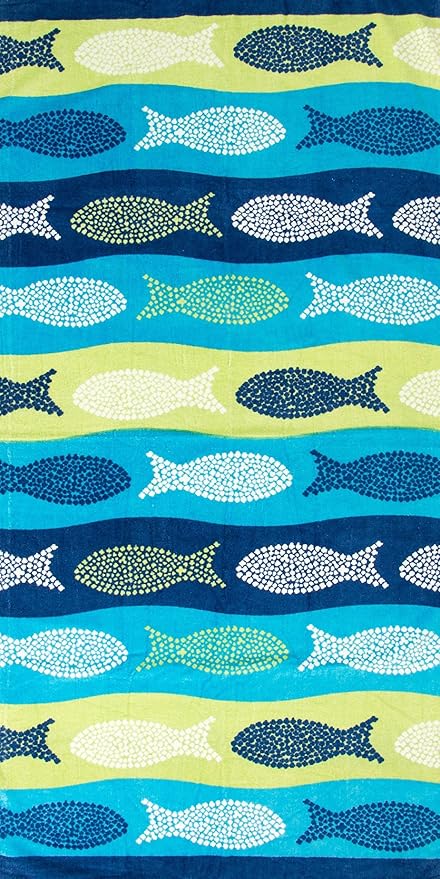 St Tropez Sands Polka Dot Fish Blue Beach Towel