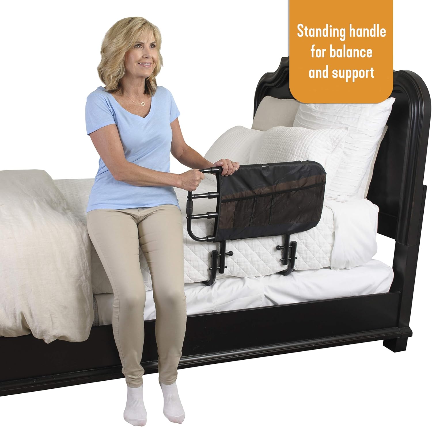 Stander EZ Adjust Bed Rail, Adjustable Home Hospital Bed Rail and Bed Assist Grab Bar for Elderly Adults, Includes Organizer Pouch: Health & Personal Care