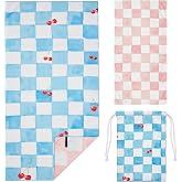 BEAQLIO Beach Towel with Bag, 71 * 36'' Microfiber Pool Towel, Blue&amp;Pink | Sandproof Compact Lightweight, Absorbent,Quick Dry for Camping,Hiking,Swim,Pool,Bath,Picnic,Gym,Cruise Essentials,Adult Gifts