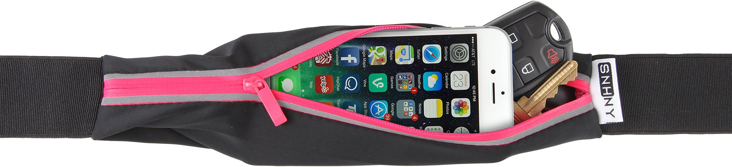 Top Fit Running Belt for Men + Women, Dual Pockets with Touch Screen, Holds All iPhones + Accessories, Completely Comfortable Running Belt for Running or Hiking. New (Dual Bag)