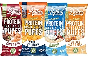 BETTER THAN GOOD SNACKS BETTER THAN GOOD Keto Protein Puffs | 16g Protein, 2 Servings of Fruits & Veggies | Paleo, Low Sugar, Low Calories, Gluten Free, Diabetic Friendly Keto Snacks (SAVORY SAMPLER 4 Count Pack of 1)